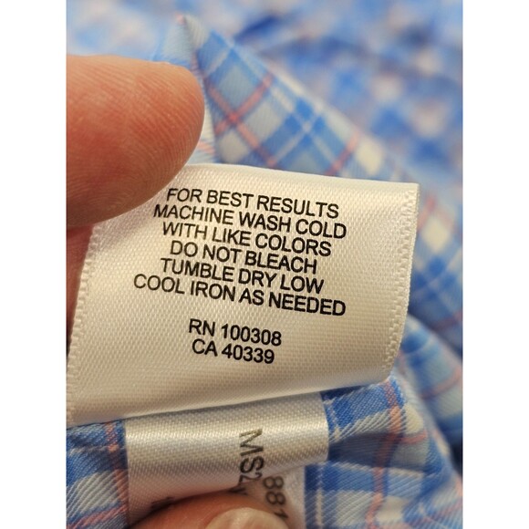 Men's XL Peter Millar Pink Blue‎ Plaid Long Sleeve Button Pocket Dress Shirt Top - Picture 7 of 7